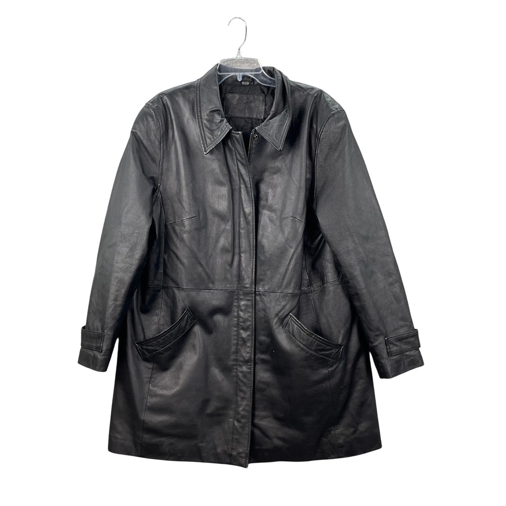 Jacqueline Ferrar Leather Coat Men 1X Black Nappa Zip Front Quilted Lined Jacket